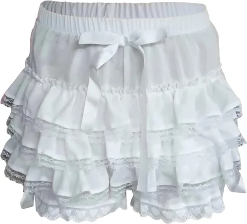 Vista 4 de Pantalones cortos con volantes Lolita para mujer, con ribete de encaje, diseño de calabaza en capas, pantalones cortos kawaii