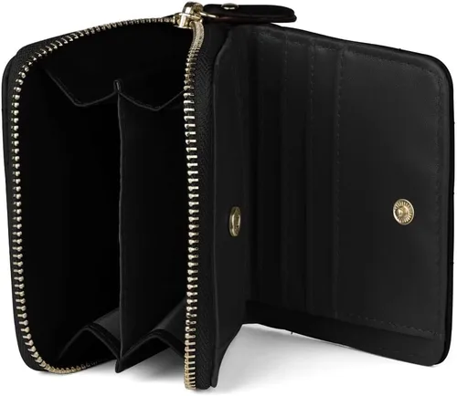 Vista 3 de uxcell Pequeñas carteras cortas con cremallera de párrafo con tarjetero para dama, Negro