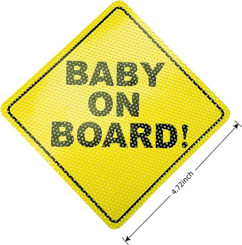 Vista 2 de Adhesivo de bebé a bordo para automóviles, 2 unidades, letreros de advertencia de WZCNDIDI Baby On Board sin ventosas (amarillo, adhesivo fuerte)