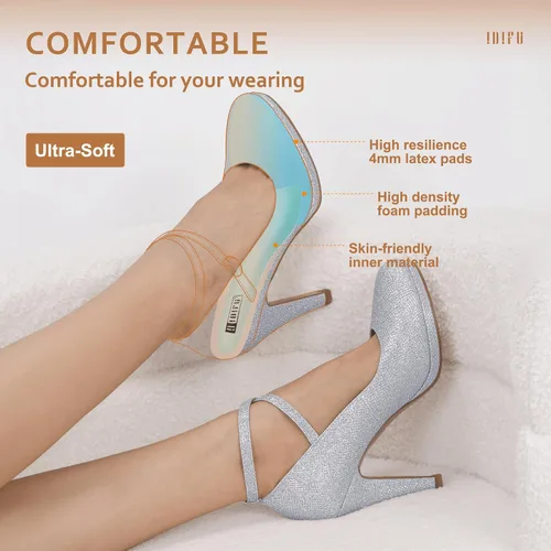 Vista 3 de IDIFU - Tacones altos de plataforma Tracy para mujeres, zapatos de punta cerrada, zapatos con tiras cruzadas al tobillo para el trabajo, uso