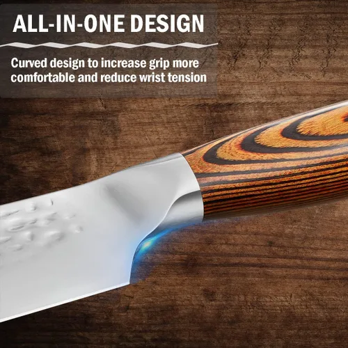 Vista 4 de Cuchillo de chef profesional súper afilado de 7.5 pulgadas con mango de madera de Pakkawood, acero inoxidable VG-5, cuchillo de cocina para carne