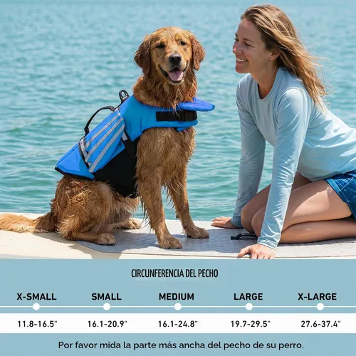 Vista 6 de Petglad Chaleco salvavidas para perro, chaleco salvavidas ajustable con alas lindas con flotador de barbilla y asa, para nadar, navegar, chaleco Azul