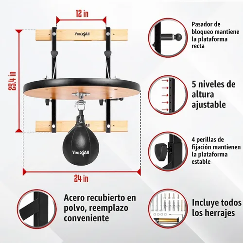 Vista 3 de Yes4All Plataforma de bolsa de velocidad ajustable de 24 pulgadas con bolas de velocidad mejoradas, saco de boxeo de montaje en pared, kit completo