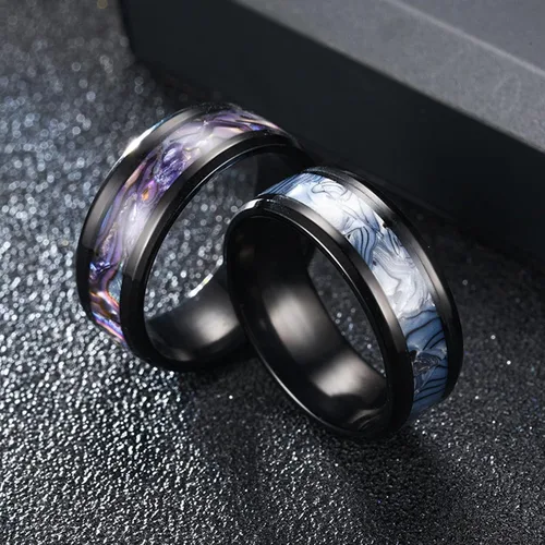 Vista 7 de Anillo de ansiedad de acero inoxidable para mujeres y hombres, tamaño 6, 13, ancho, 0.315 in, 6 colores, exquisito, anillo negro con acabado