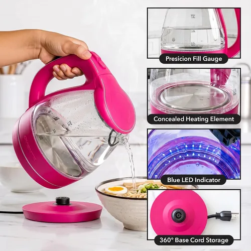 Vista 5 de OVENTE caldera de agua eléctrica de cristal de la caldera de 1.5L Rosa
