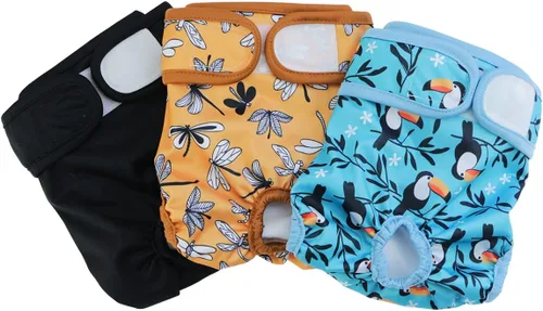Vista 3 de Pañales para perras, reutilizables, lavables, duraderos, absorbentes, de tela para perritos, estilo océano, XS
