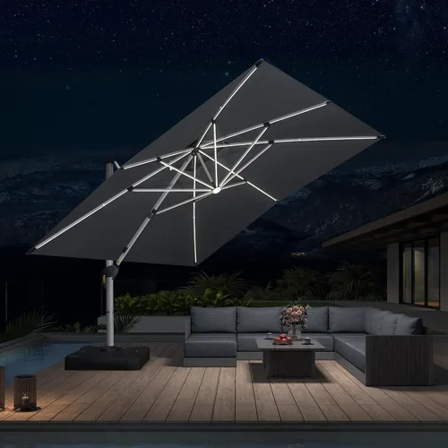 Vista 49 de PURPLE LEAF Sombrilla de patio de 9 x 12 pies con luces, sombrilla rectangular voladiza para exteriores, funciona con energía solar, LED