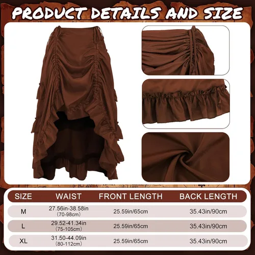 Vista 3 de Suhine Disfraz de pirata renacentista para mujer, traje victoriano medieval de 3 piezas, falda alta y baja, blusa con corsé vikingo