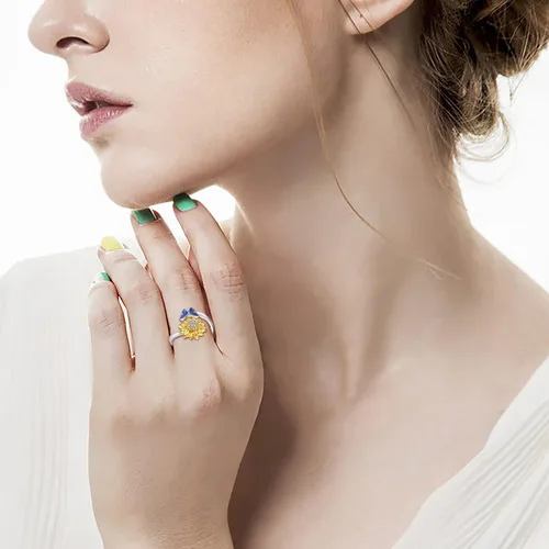 Vista 2 de oGoodsunj Anillo antiansiedad de plata esterlina 925 para mujer girasol abeja mariquita mariposa giratorio anillos tranquilos regalos de joyería