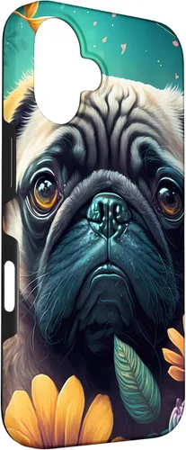 Vista 3 de iPhone 16 Funny Pug Case