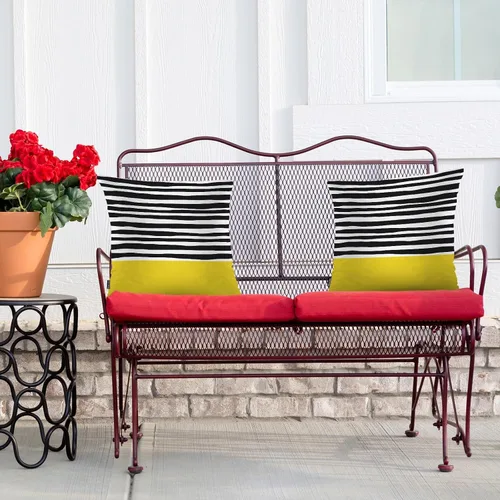Vista 4 de Swono Juego de 2 fundas de almohada decorativas para el hogar de 18 x 18 pulgadas, diseño abstracto de color negro y amarillo, para sala de estar