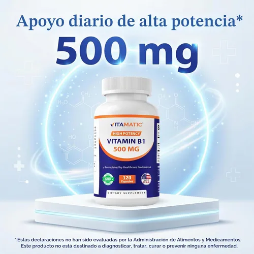 Vista 7 de Vitamina B1 500 mg (mononitrato de tiamina), 120 cápsulas (paquete de 2) High Potency B1, Supports Nervous System Health and Energy Metabolism*