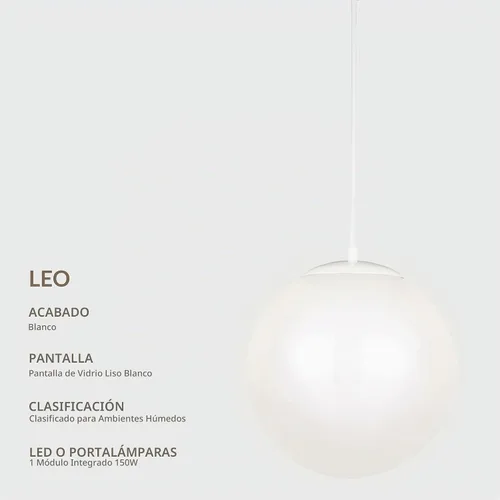 Vista 5 de Generation Lighting Leo - Colgante de globo colgante mediano de 1 luz en Blanco