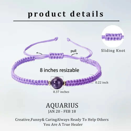 Vista 6 de Zodiac Bracelet 12 Constellation Sign Bracelet for Women Natural Crystal Healing Bracelet Birthstone Bracelet Jewelry Birthday Gift for Lovers
