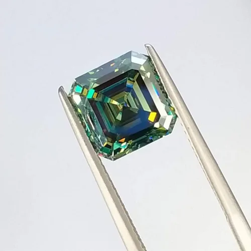 Vista 2 de ERAA Jewel Moissanita suelta 5.00 quilates, piedra de moissanita de color verde, claridad VVS1, piedra preciosa brillante de corte Asscher