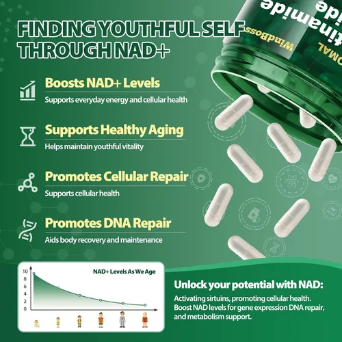 Vista 4 de Suplemento liposomal NAD+ con ribósido de nicotinamida y resveratrol - Suplemento NAD para mujeres y hombres - Energía celular, salud mitocondrial