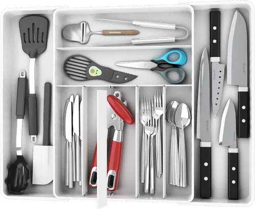 Vista 13 de Simple Houseware Organizador de cubiertos extensible para cajones de cocina, color negro, bandeja de cubiertos ajustable con 9 compartimentos