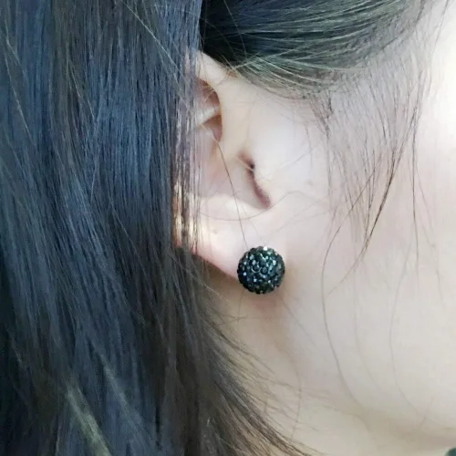 Vista 4 de Aretes de tuerca de plata fina 925 con bola de cristal 8 mm 10 mm