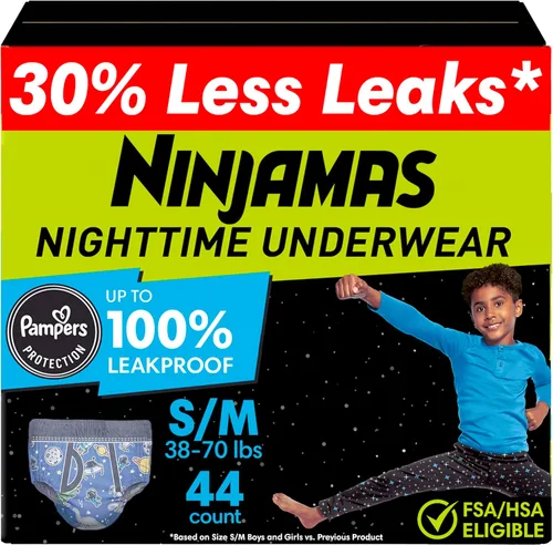 Vista 13 de Ninjamas Ropa interior nocturna para niños, talla S/M (38-70 libras), 14 unidades, protección durante la noche, ultra absorbente, hipoalergénica