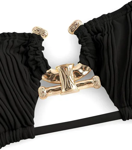 Vista 3 de ZAFUL Bikini de dos piezas para mujer con textura cruzada de metal de pierna alta