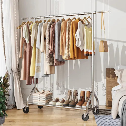 Vista 6 de Simple Trending Perchero resistente con carga de 450 libras, perchero para colgar ropa, perchero con ruedas y estantes, para el dormitorio, cuarto