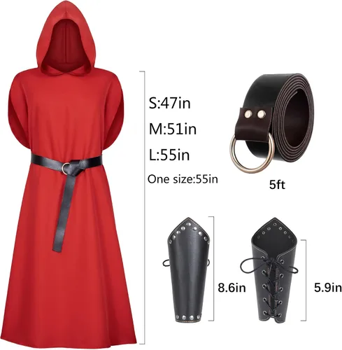 Vista 2 de Disfraz renacentista de caballero con capucha, capa de guerra, medieval, elegante, elegante, para cosplay, cinturón, conjunto de accesorios