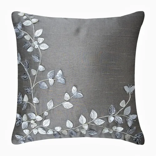 Vista 24 de The HomeCentric Funda de almohada personalizada, color plateado de 12 x 12 pulgadas, fundas de almohada de arpillera, enrejado y celosía y almohadas