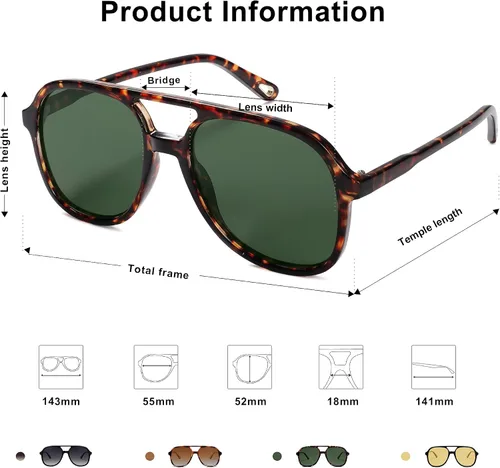 Vista 4 de SOJOS Gafas de sol polarizadas retro cuadradas estilo aviador para mujer y hombre de los años 70 vintage doble puente SJ2174