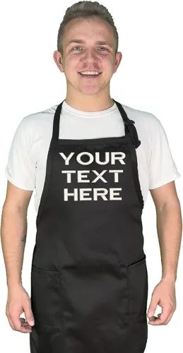Vista 6 de Delantal de chef personalizado con diseño bordado, delantales personalizados para mujeres y hombres, delantal de chef de cocina con 2 bolsillos
