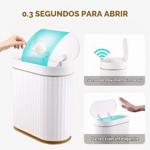 Vista 4 de ELPHECO Basurero de baño con tapa de 2.5 galones impermeable con sensor de movimiento, papelera automática para decoración de baño para dormitorio