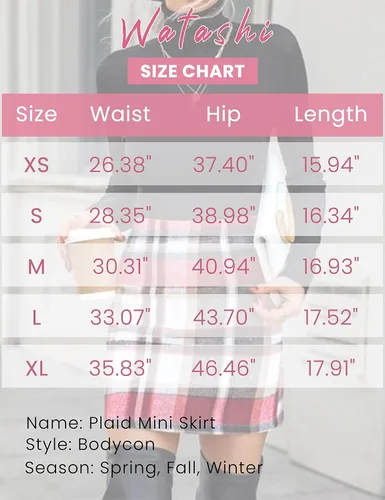 Vista 9 de Watashi Minifalda a cuadros para mujer, de cintura alta, entallada, de lana, acampanada, para otoño
