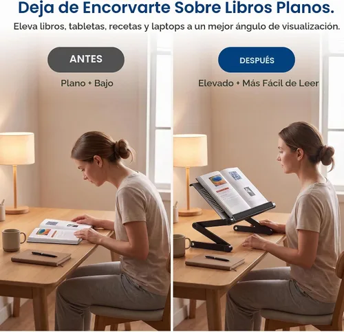Vista 3 de Escritorio portátil y ajustable, ideal para libros. ergonómico. Color Plata
