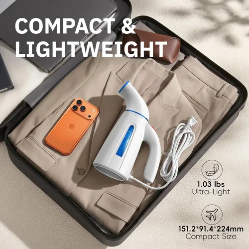 Vista 3 de OGHom Vaporizador para ropa, vaporizador de ropa portátil, vaporizador de mano para prendas, 240 ml, gran capacidad, 700W, plancha de vapor de viaje