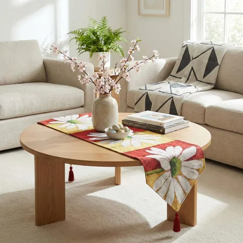 Vista 3 de Tache Home Fashion DB9046TR-13X48 - Camino de mesa con diseño de margaritas rojas y amarillas, color rojo y amarillo, 48 pulgadas
