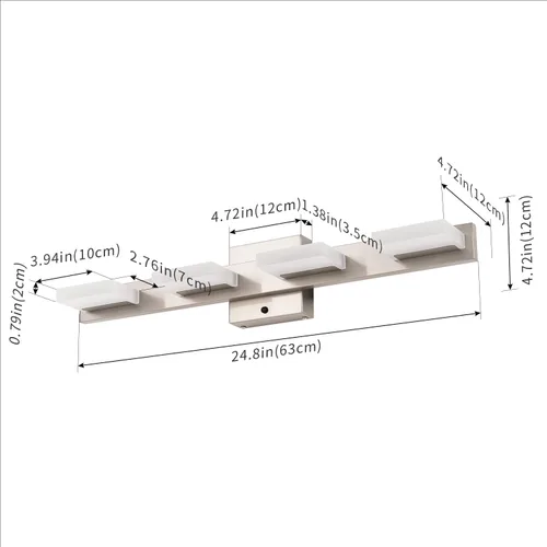 Vista 6 de Lámpara LED moderna de tocador de 24.8 pulgadas, 4 luces para iluminación de pared de baño, 23 W, regulable, 3000 K, 4000 K, 5000 K