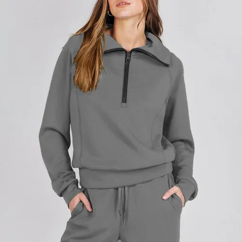 Vista 3 de WKSCLPAI Women's 2 Piece Outfits Casual Dressy Sweatsuit Sets Trendy Half Zip Sweatshirt Wide Leg Pant Lounge Set Tracksuit