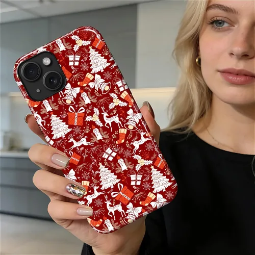 Vista 6 de Funda para iPhone 13 iPhone 14, a prueba de golpes, funda protectora híbrida de 2 capas, doble protección contra caídas, antiarañazos, diseño Rojo