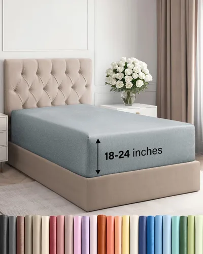 Vista 84 de Sábana bajera ajustable extra profunda Twin XL – Sábana bajera individual de lujo de hotel solamente – Se adapta fácilmente a colchones de 18 a 24