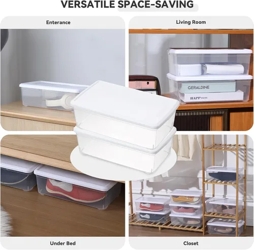 Vista 3 de novelinks - Paquete de 8 contenedores de plástico transparente para almacenamiento de zapatos de 6 cuartos de galón con tapas (blanco) Shoe Boxes