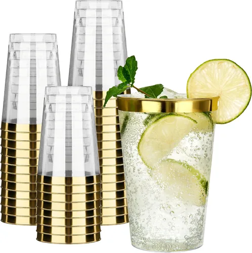 Vista 26 de RACETOP Vasos de plástico desechables transparentes de 9 onzas, paquete de 50 vasos de plástico transparente, vasos de fiesta resistentes, vasos