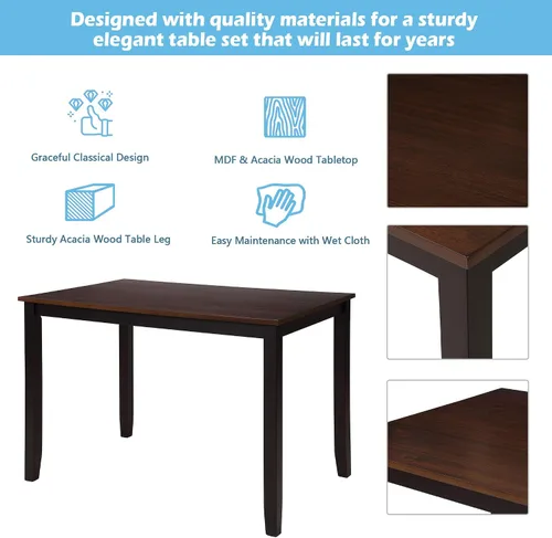 Vista 8 de Juego de mesa de comedor de 5 piezas para 4 personas, mesa rectangular y 4 sillas para cocina, comedor, familia y apartamento, patas de madera