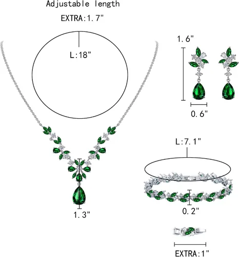 Vista 3 de EleQueen Women's Wedding Bridal Jewelry Set for Brides Bridesmaids, Silver14K GoldRose Gold Plated Cubic Zirconia Teardrop Necklace Dangle Earrings
