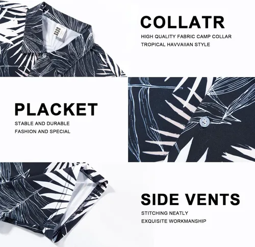 Vista 5 de BOJIN Camisa hawaiana de manga corta con botones para hombre, diseño floral tropical, sin arrugas, para vacaciones en la playa
