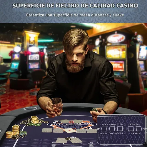 Vista 2 de RAYKEEP Mesa de póquer plegable, mesas de póquer plegables para 8 jugadores con patas plegables, fieltro de grado casino, rieles acolchados y 71