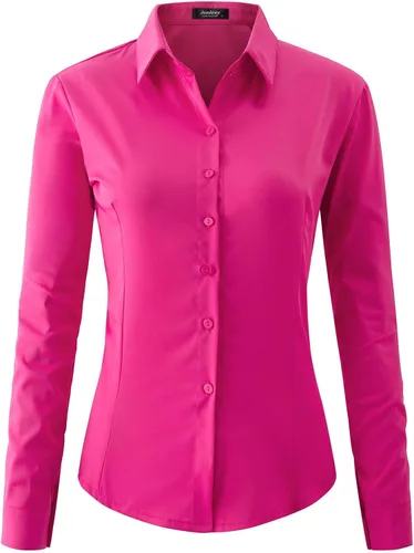 Vista 9 de Jonivey - Camisa de vestir de manga larga elástica con botones para mujer, suave, sin arrugas, para trabajo, casual, negocios, oficina