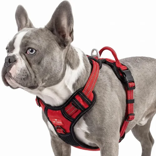 Vista 24 de Tuff Pupper Arnés para perro sin tirones, chaleco resistente para mascotas, clips para correa delantera y trasera, mango de seguridad fuerte