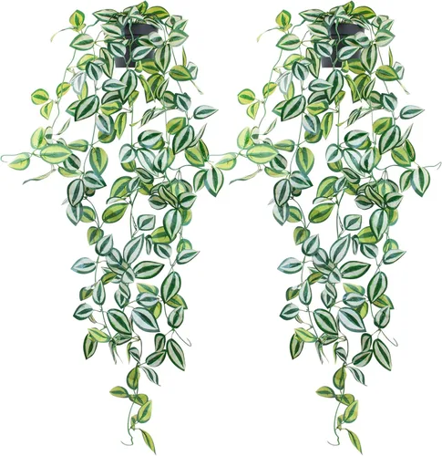 Vista 21 de LOYWREE Plantas Artificiales de 35.4 Pulgadas en Maceta Negra Plantas Colgantes Falsas Realistas en Maceta con Hiedra Artificial y Pothos - Ideal
