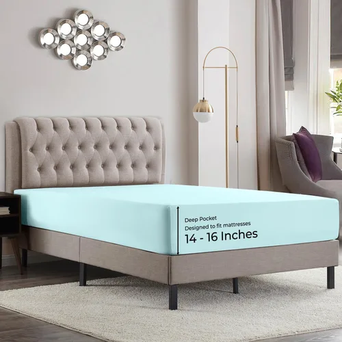 Vista 22 de Empyrean Bedding Sábanas de cama individual – Sábana bajera ajustable de 14 a 16 pulgadas individual – Sábana bajera súper suave individual – Sábana