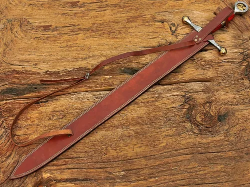Vista 6 de Espada de ascalón de acero de Damasco Saint George Dragon Slayer con funda de cuero, espada de hoja de doble filo