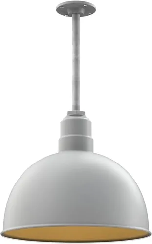 Vista 57 de Steel Lighting Co. Colgante de cuenco rosa Lámpara montada en el techo Cúpula de 15 pulgadas vástago de 12 pulgadas Estilo granero de acero